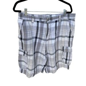 Decoded Mens Casual Gray Plaid Cargo Shorts Size 36